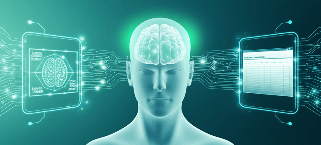 A doctor explaining something to a patient, perhaps showing a diagram of the brain or a headache chart