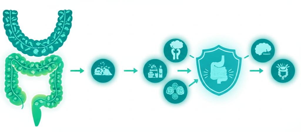 A confused person looking at various probiotic supplement bottles in a supermarket aisle, symbolizing the difficulty of choice.