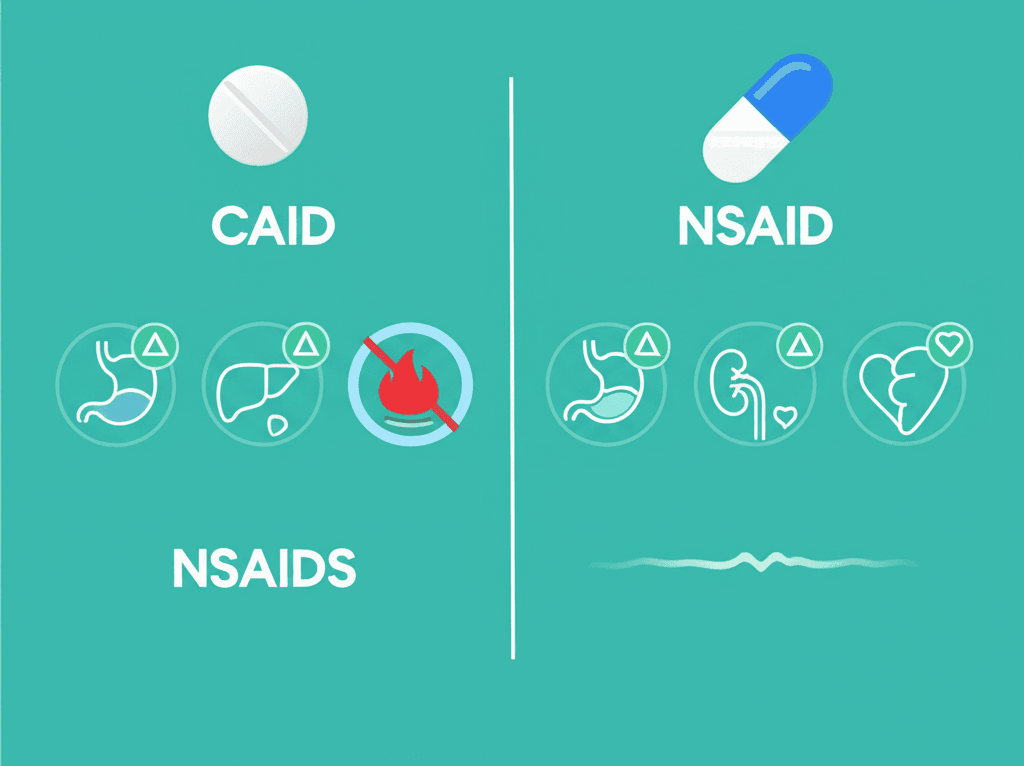 A flowchart showing decision points for choosing the right painkiller based on symptoms and health conditions
