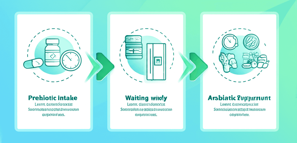 Two sets of ingredients, one showing complementary supplements like fiber and vitamins with probiotics (honeycomb pattern), and another showing conflicting items like antibiotics and certain medications (skull and crossbones pattern).