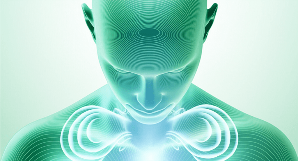 Person experiencing a tension headache, holding their head with a pained expression, showing pressure around the temples and forehead.