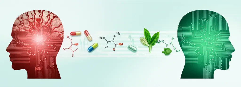 A variety of supplement bottles and fresh, colorful foods, suggesting a balanced approach to nutrition for health.