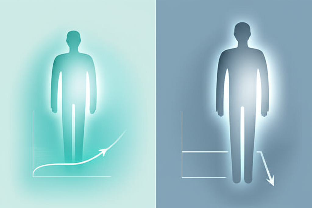 A visual representation of various factors contributing to chronic fatigue, such as an empty plate symbolizing nutrient deficiency, a stressed person, and a clock showing late night, representing sleep deprivation.