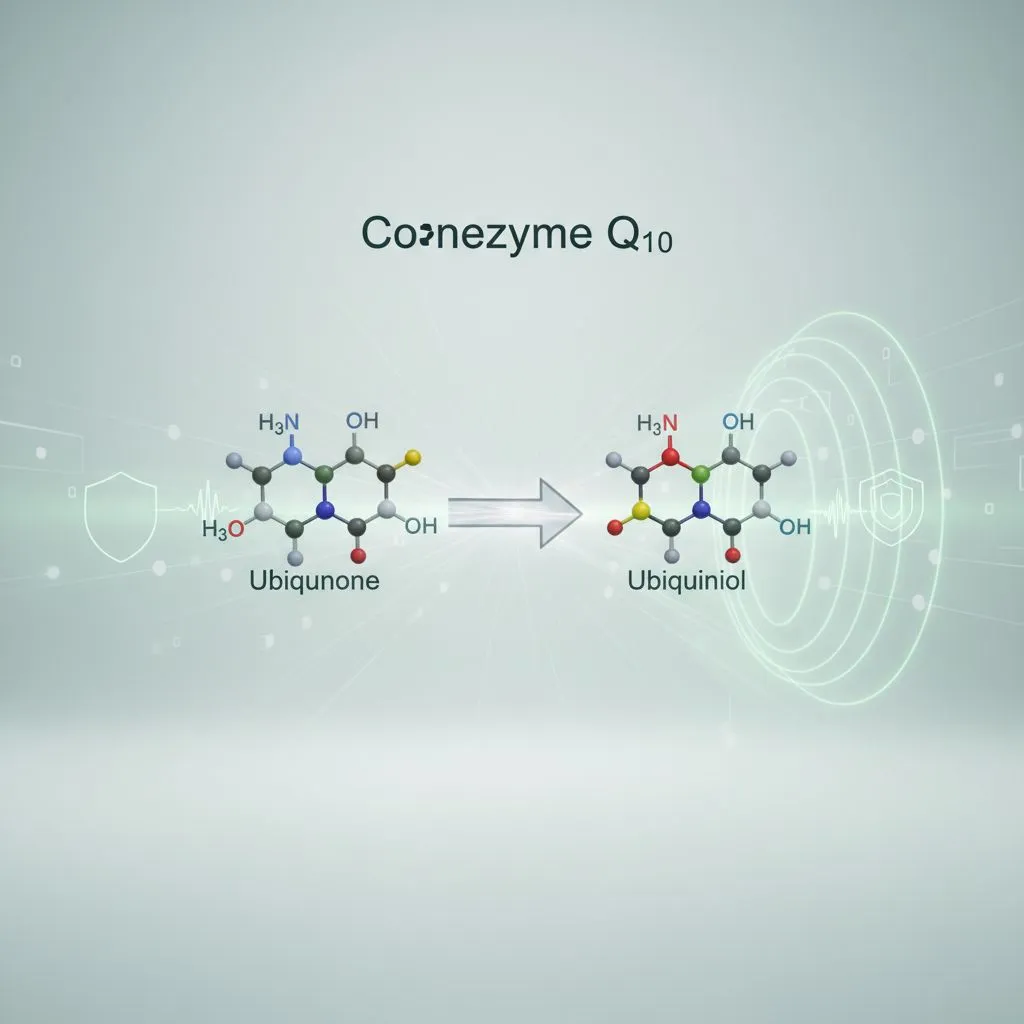Mitochondria producing energy with CoQ10 molecules