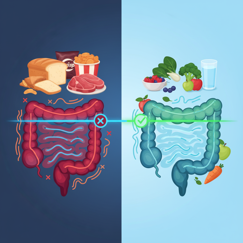 A person happily drinking a large glass of water, with an exercise mat and a brisk walking scene visible in the background, symbolizing hydration and physical activity.