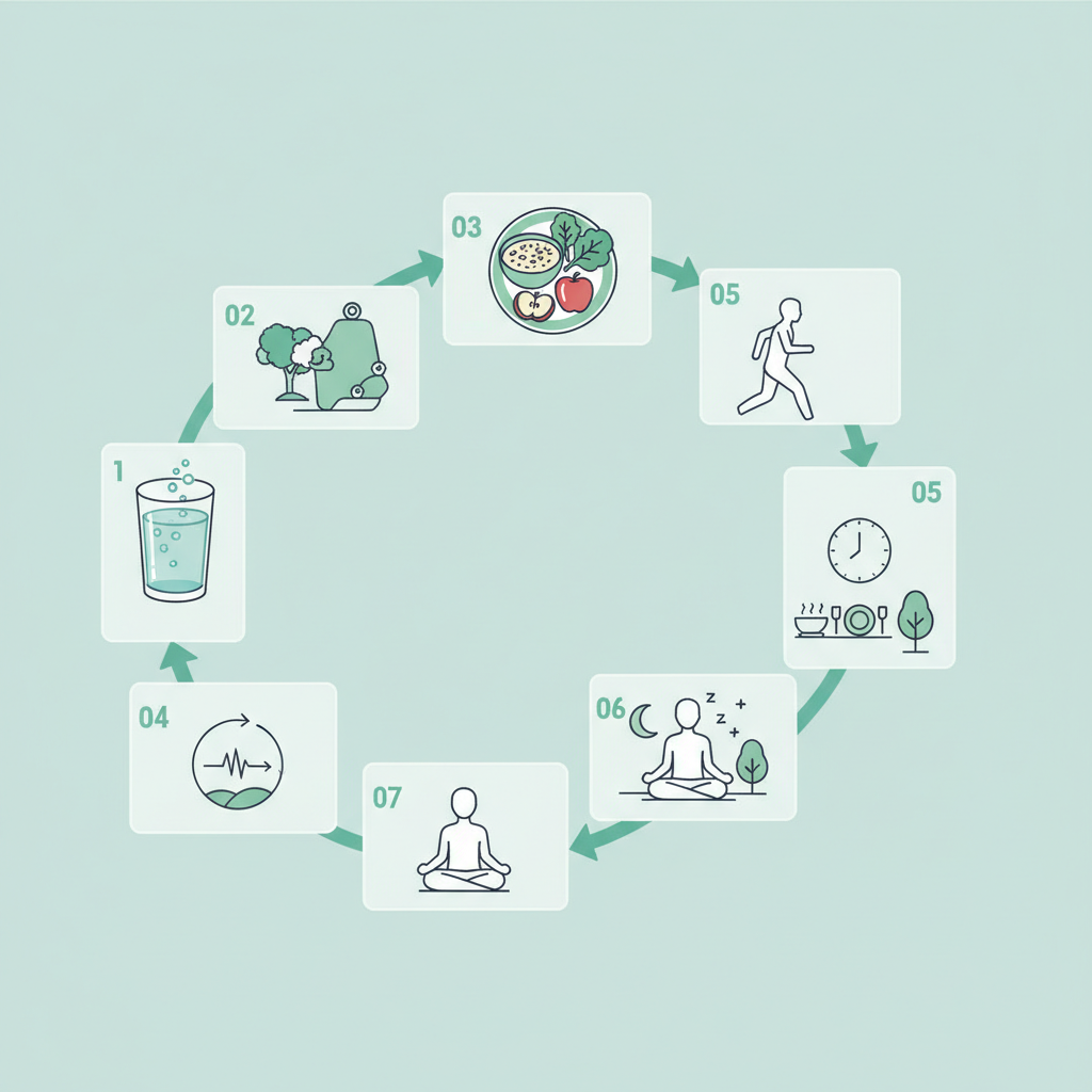 A clear glass bottle of probiotic supplements next to a bowl of yogurt and a few pieces of fruit, suggesting natural sources and supplemental options.