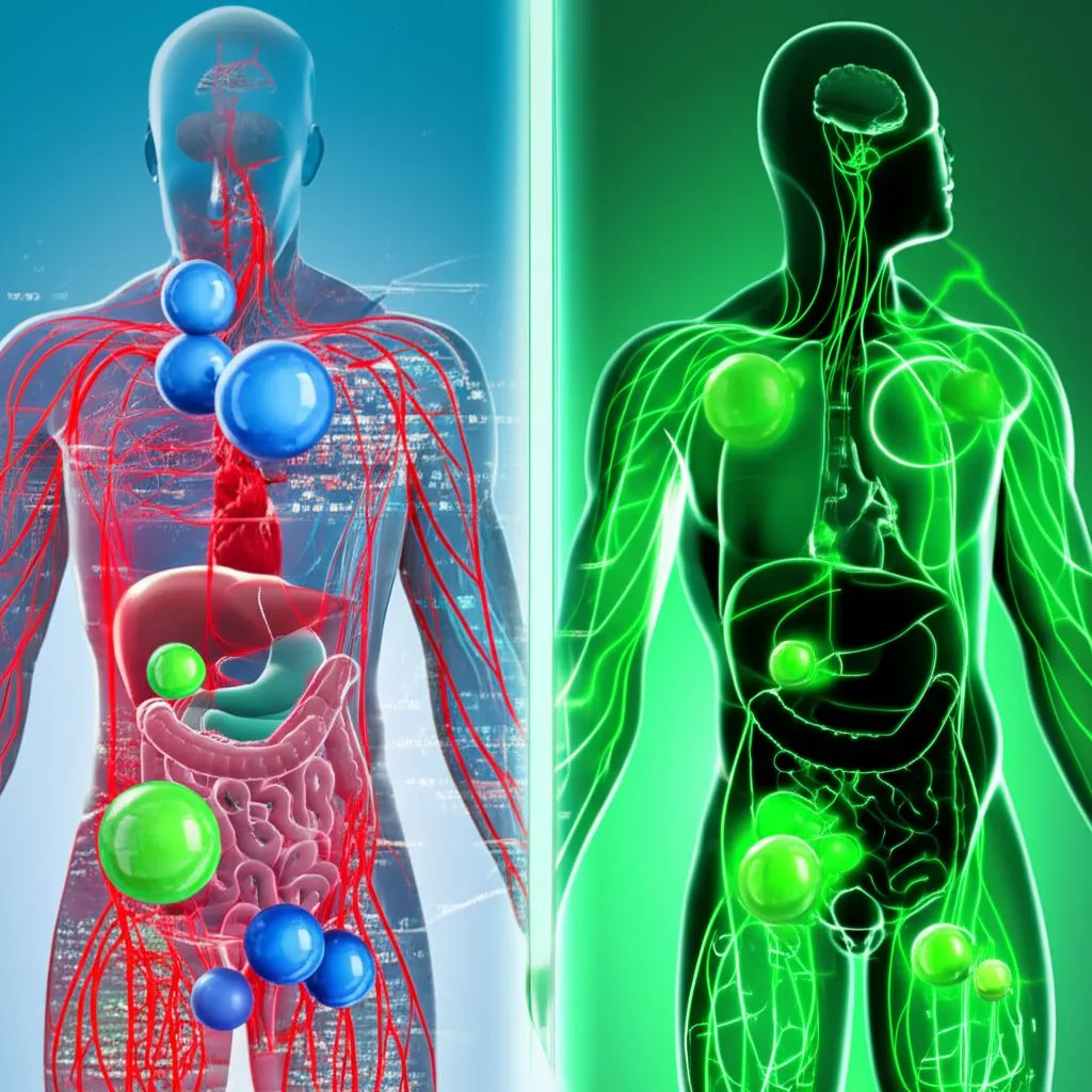 A confused person holding various pill bottles, with question marks around their head, symbolizing the complexity of drug interactions.