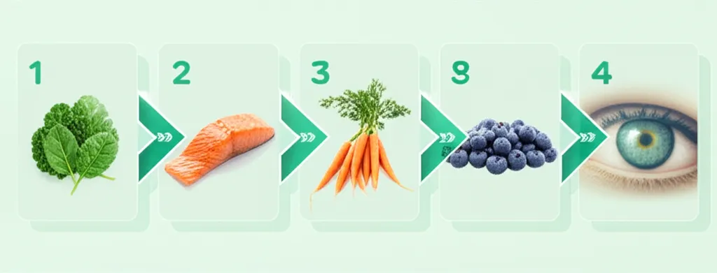 A person demonstrating a simple eye exercise, looking up, down, left, and right, in a bright office environment.