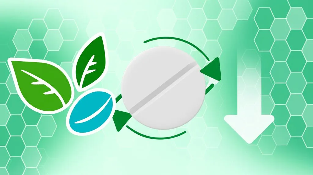 여러 종류의 영양제 병과 약 병이 혼합되어 있고, 주의 표시가 있는 이미지