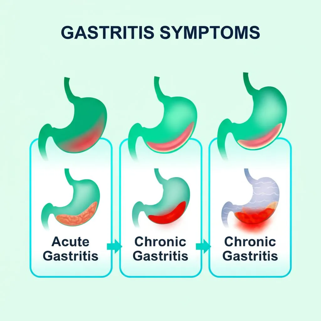 Illustration of a person holding their stomach in pain, showing common gastritis symptoms like heartburn and indigestion.