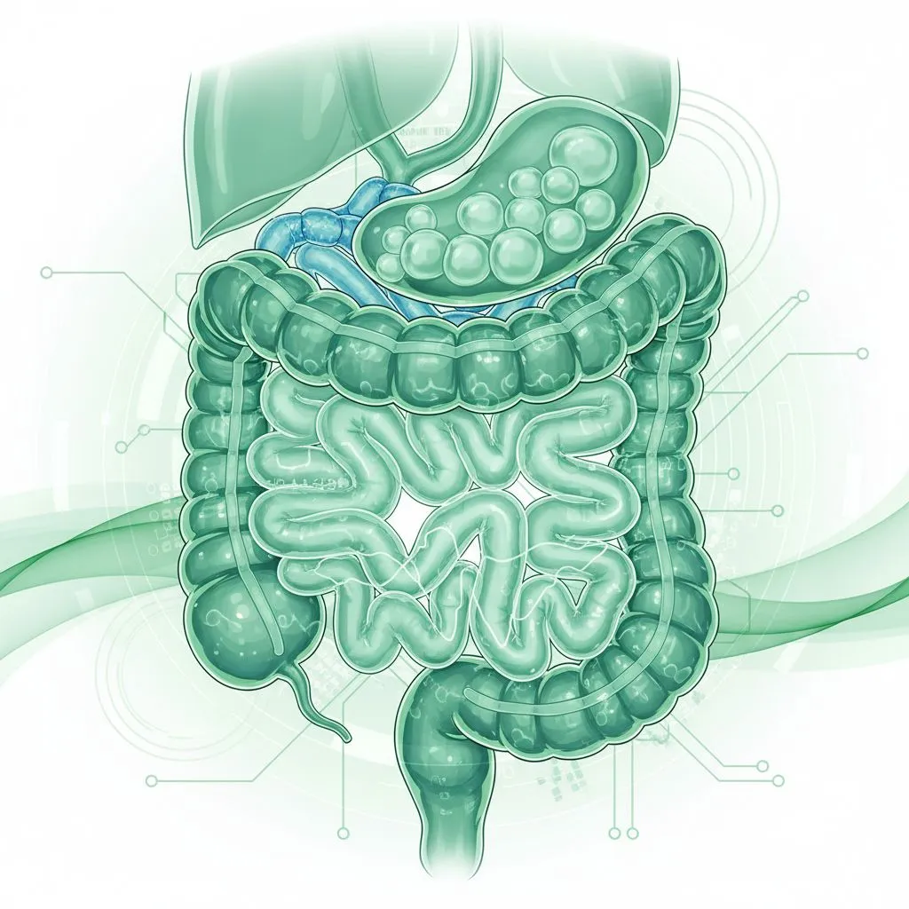 Illustration of a person holding their bloated stomach, looking uncomfortable
