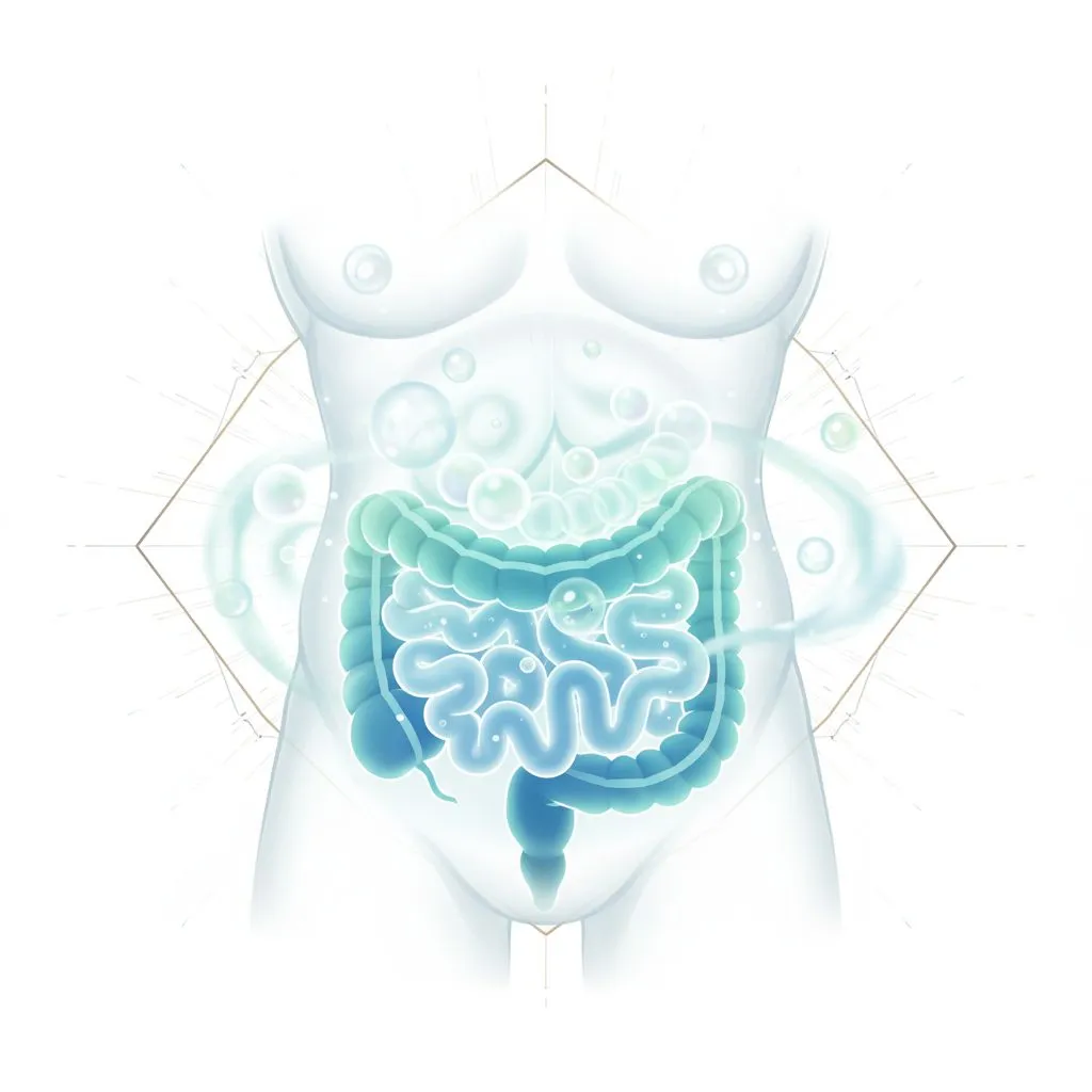 Diagram showing the digestive system with arrows indicating gas formation