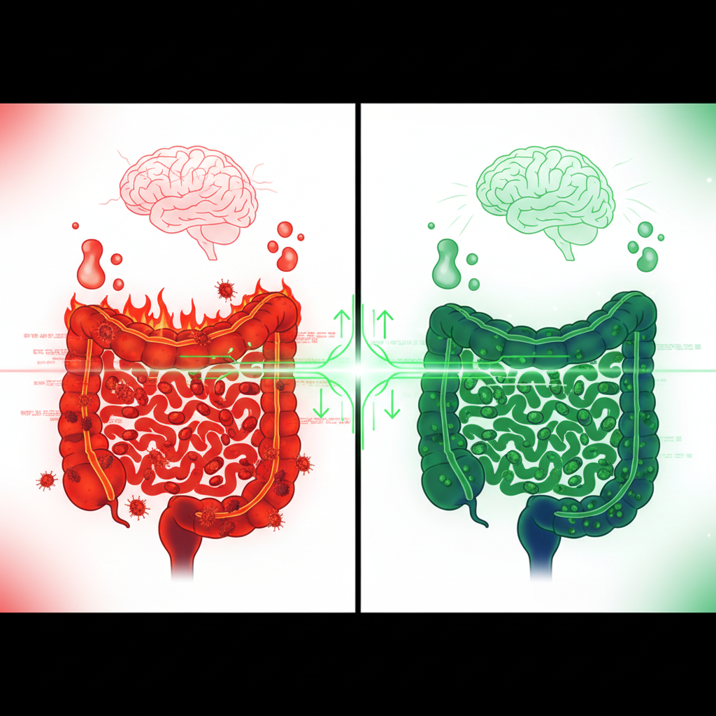 Assortment of gas-relieving foods like ginger, peppermint, and fennel on a wooden table