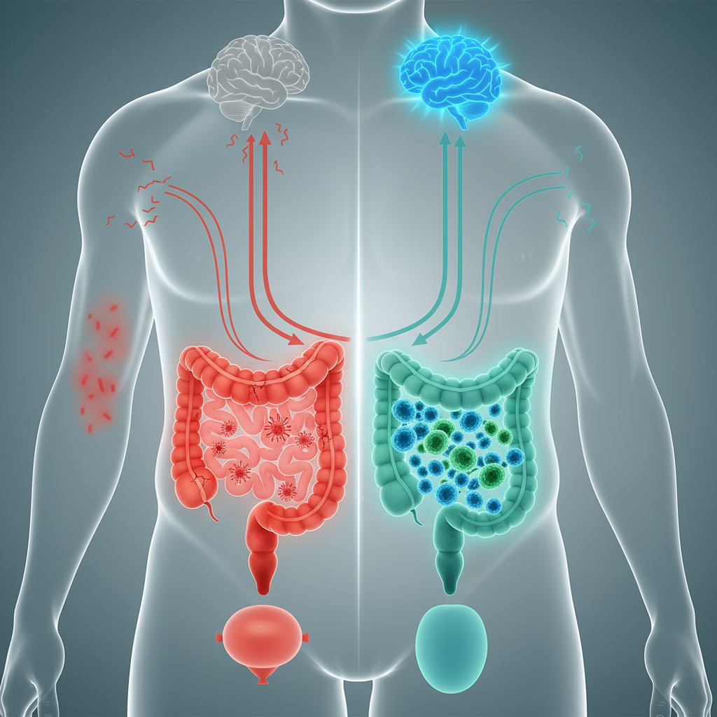 diverse microbial community within a human gut, representing a healthy microbiome