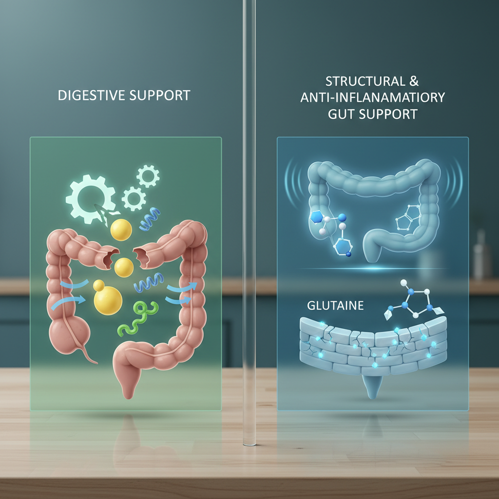various bottles of probiotics and prebiotics supplements on a clean white background, with a blurred healthy food background
