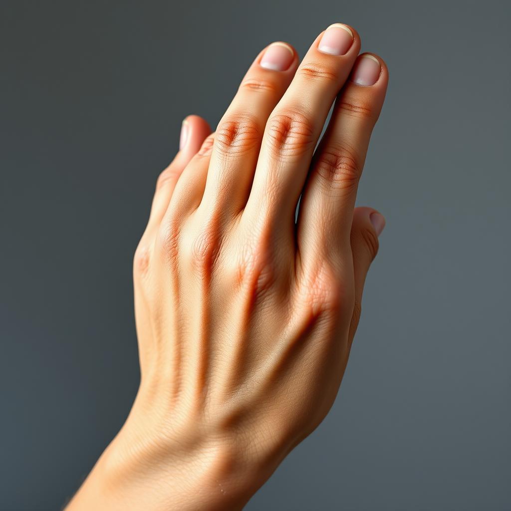 손을 쥐었다 펴면서 저림 증상을 느끼고 있는 사람의 손 클로즈업