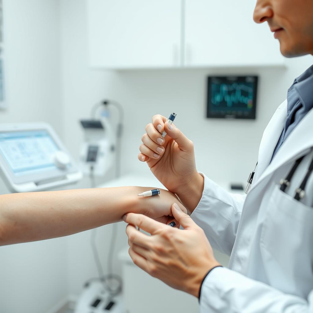 신경과에서 신경전도 검사를 받고 있는 환자의 모습