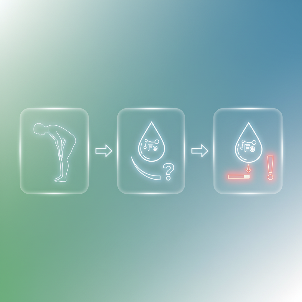 Illustration of a tired person with low energy, possibly with an iron symbol