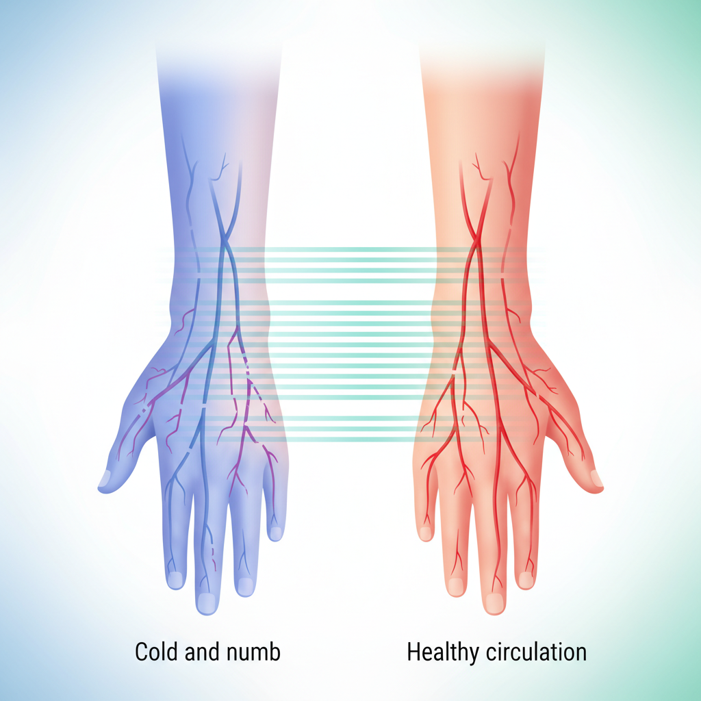 a person holding their cold hands, looking uncomfortable