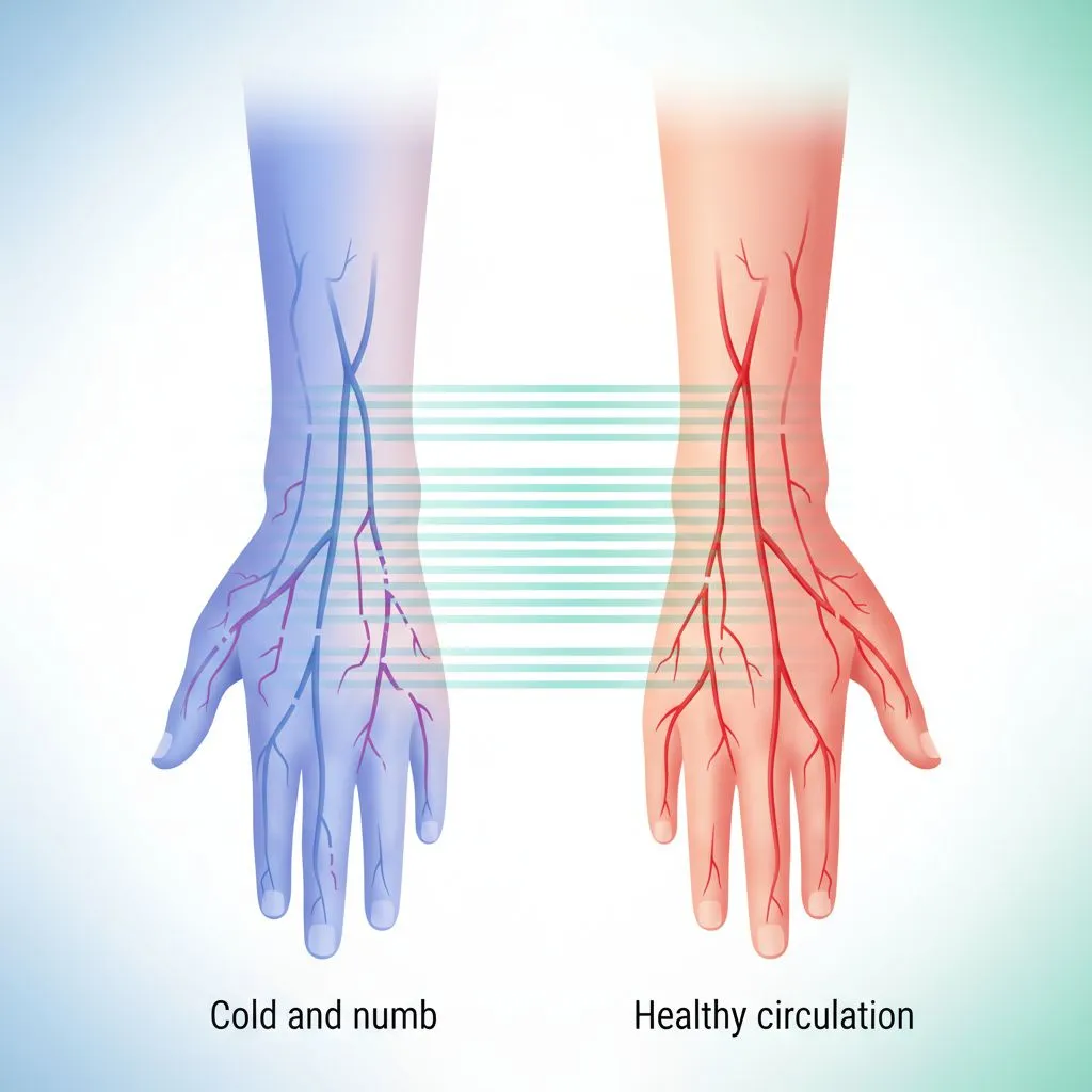 a person holding their cold hands, looking uncomfortable