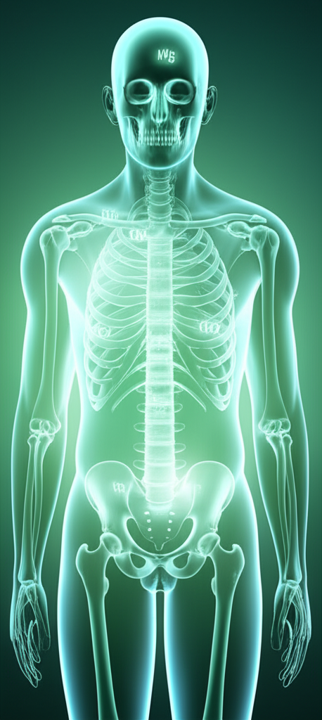 A visual representation of various bodily functions (heartbeat, muscle contraction, brain activity) connected by small glowing magnesium atoms.