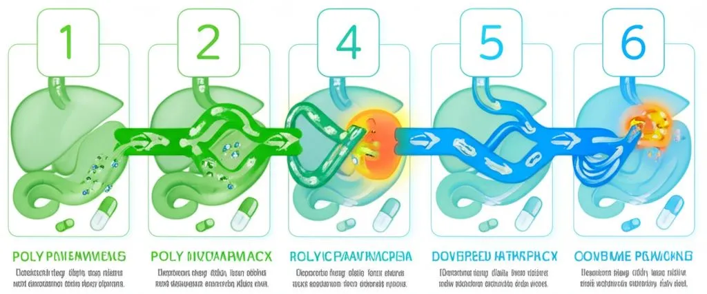 Illustration of various pill bottles and a confused person, symbolizing drug interaction concerns.