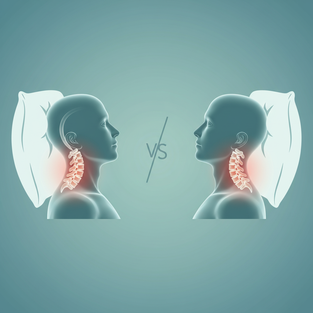 A person waking up in bed, stretching their neck with a look of discomfort, indicating morning neck stiffness.