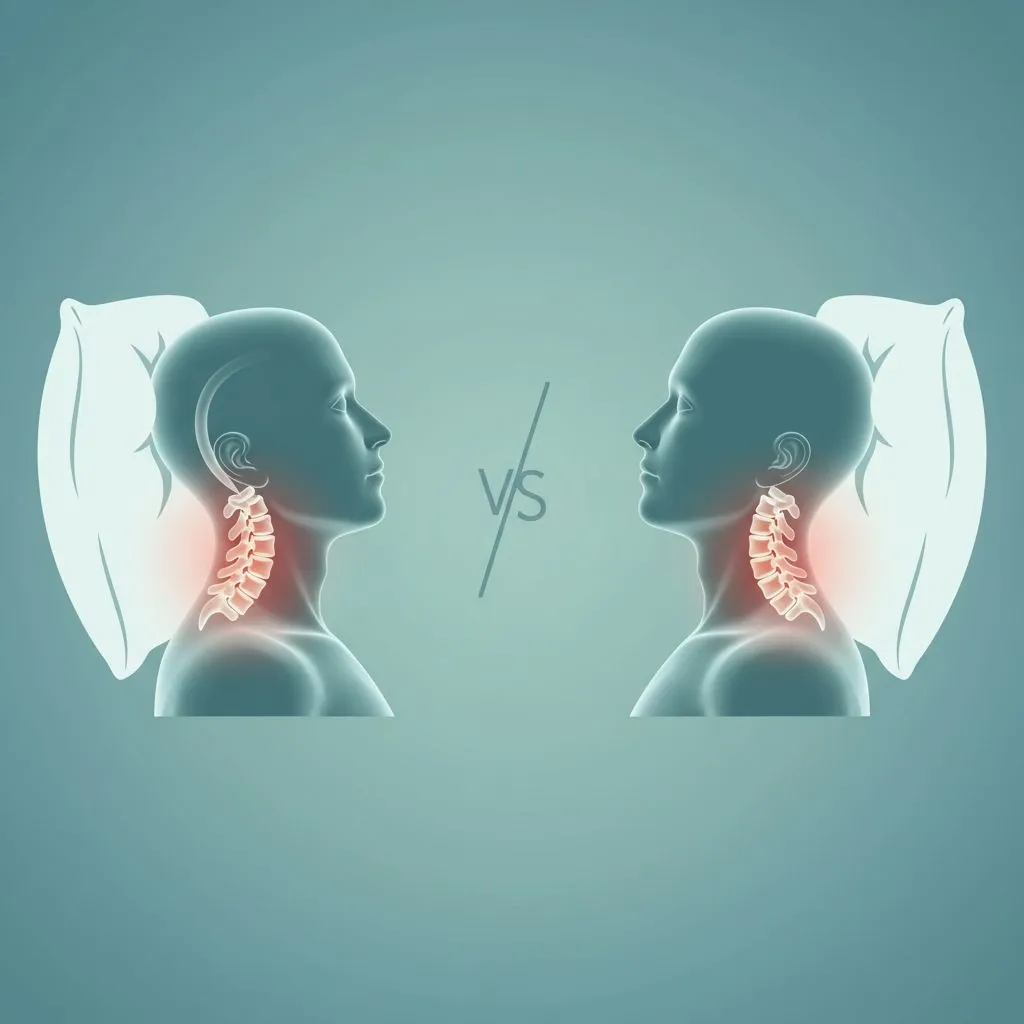 A person waking up in bed, stretching their neck with a look of discomfort, indicating morning neck stiffness.