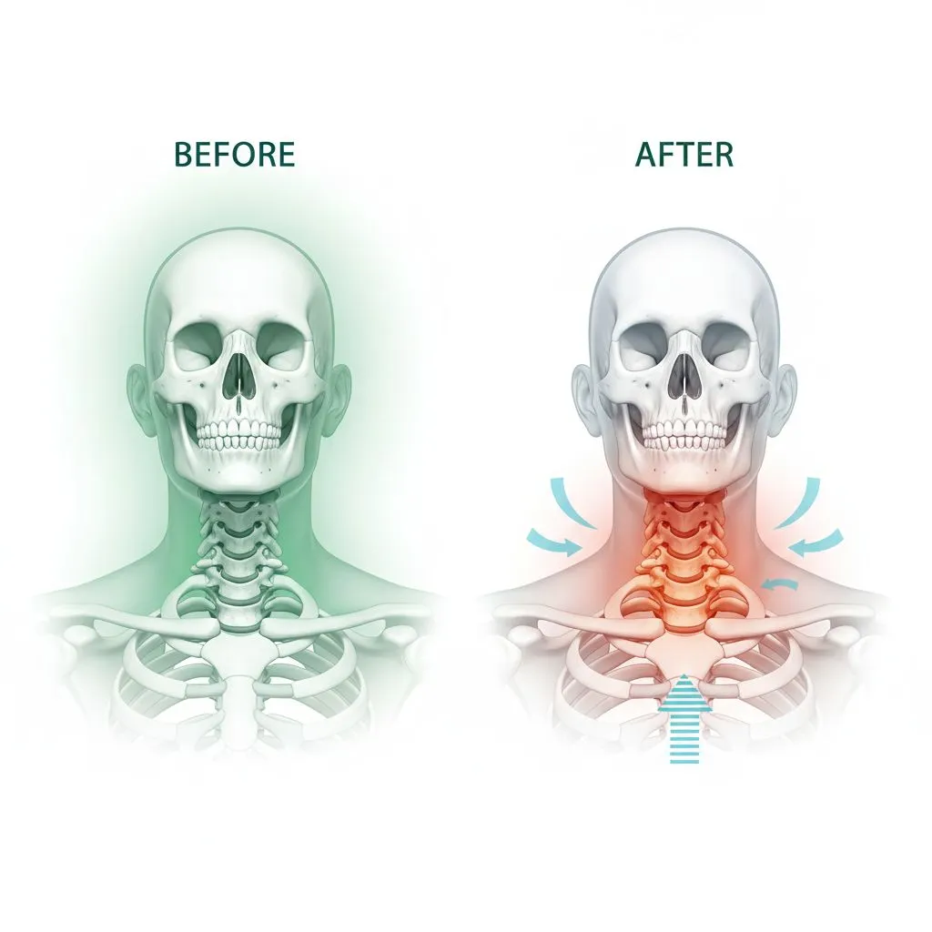 목이 뻣뻣하고 아파 보이는 사람