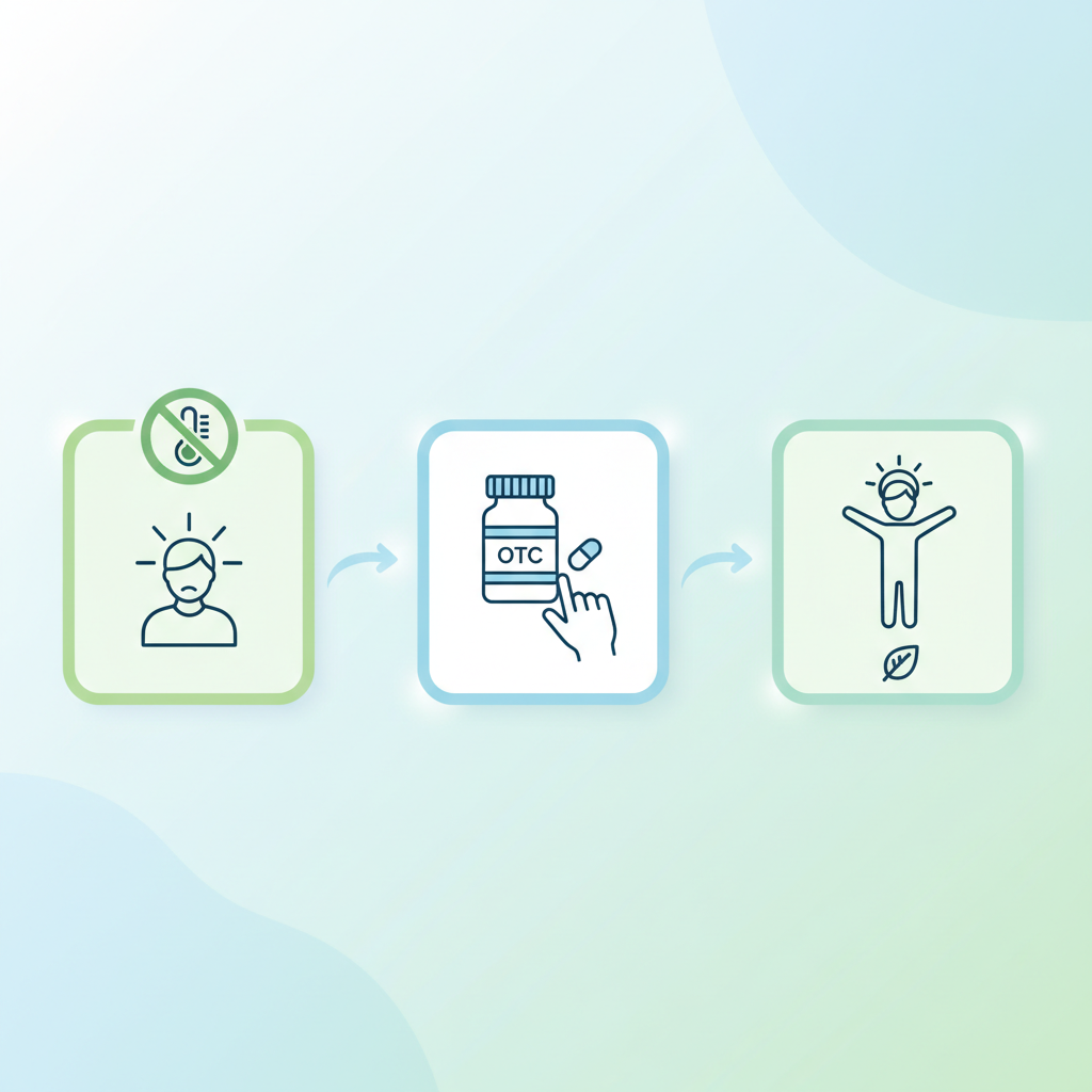 A person carefully reading the label of an over-the-counter medicine bottle at home