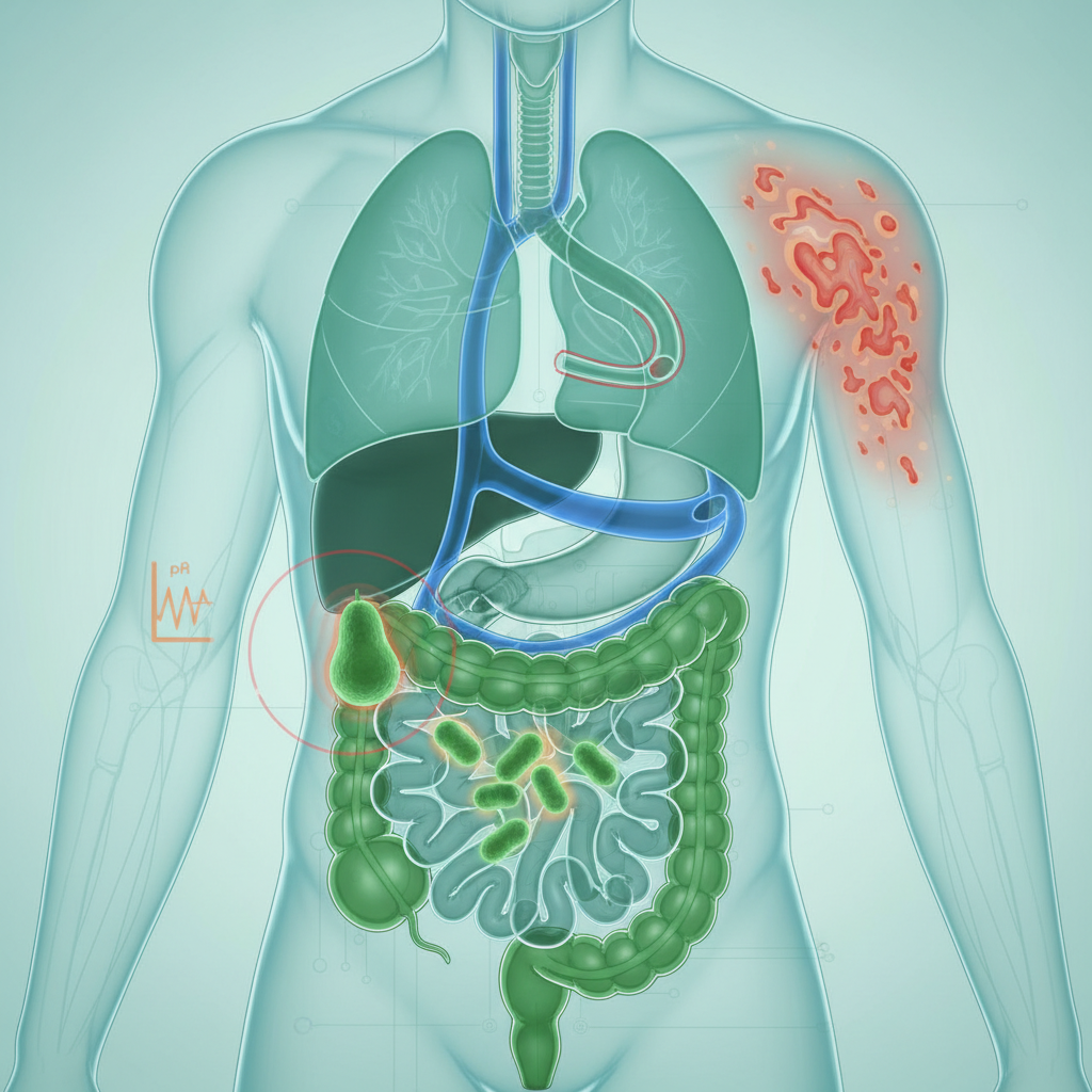A person holding their stomach with a pained expression, illustrating digestive discomfort like bloating or cramps.