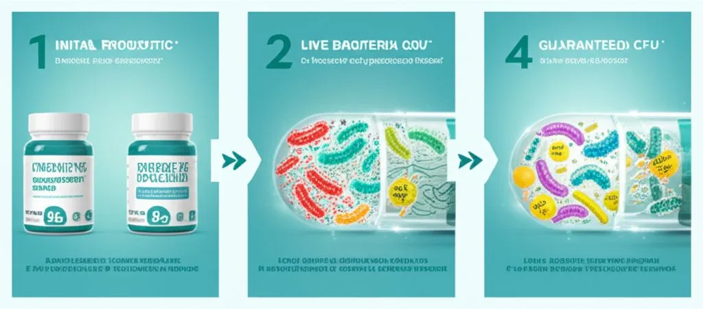 A person holding a magnifying glass over a probiotic supplement label, scrutinizing the ingredients.