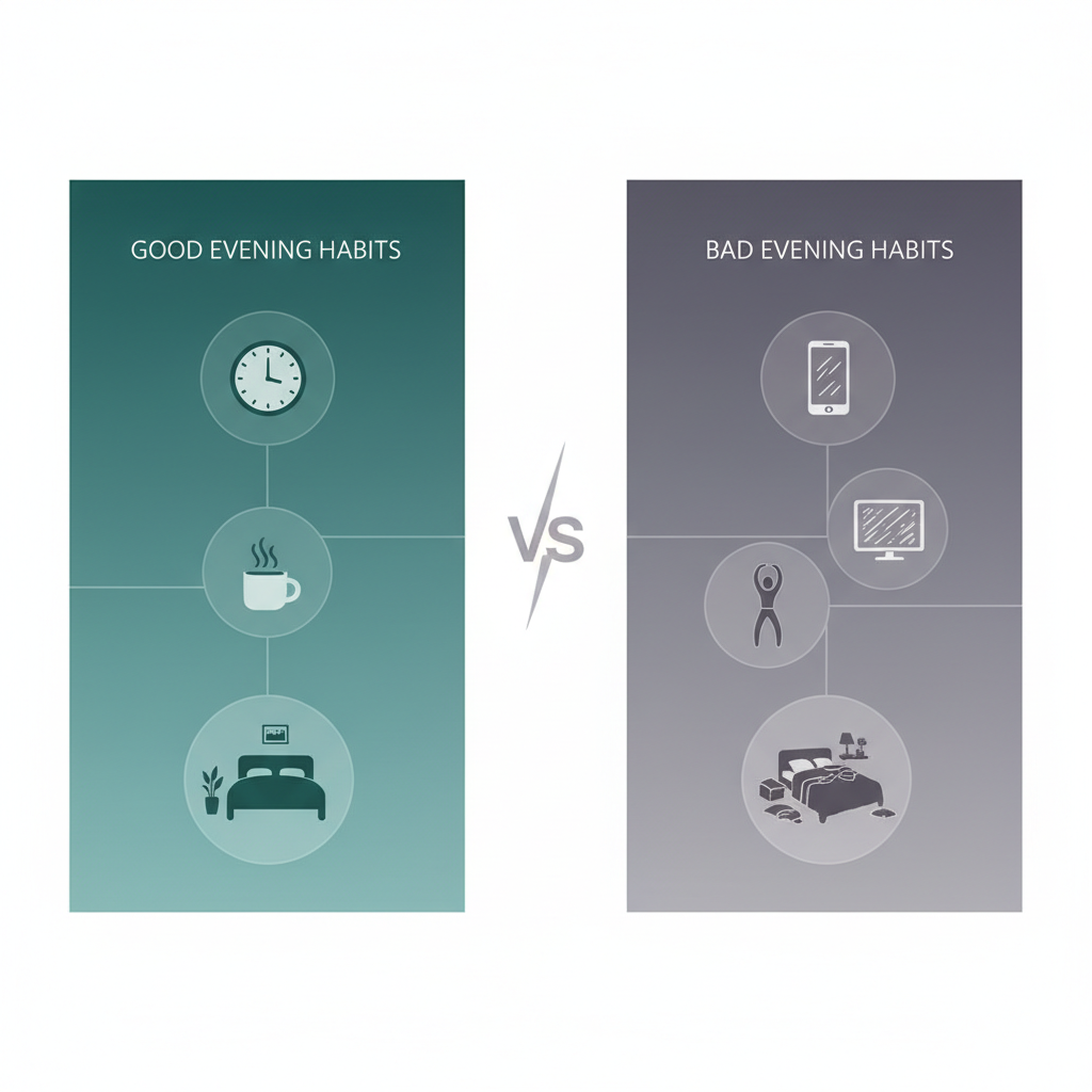 a bowl of warm oatmeal with berries, a glass of warm milk, and chamomile tea on a bedside table