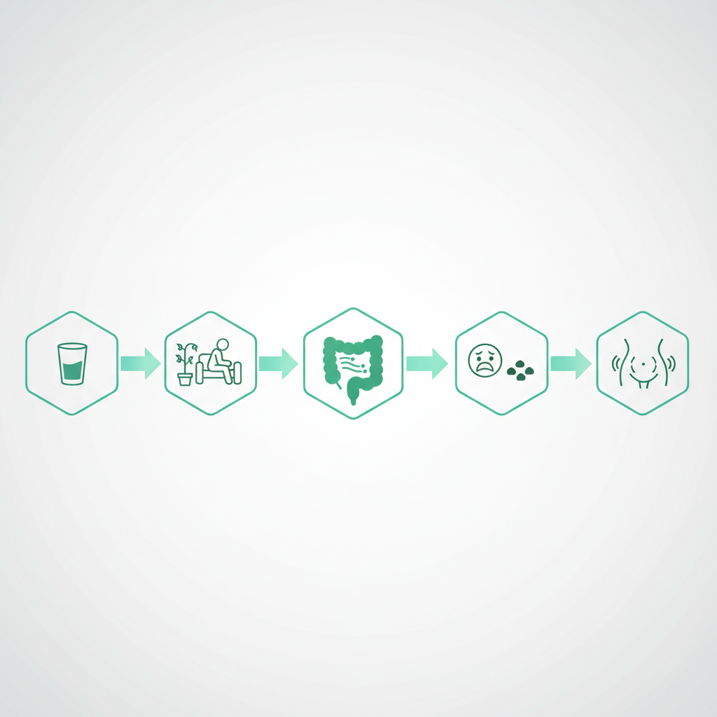 A diagram showing the human digestive system with arrows indicating slow movement of stool in the intestines.