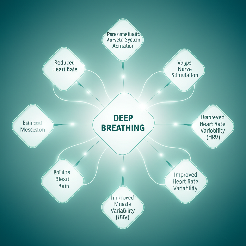 Three people demonstrating different breathing techniques: one doing diaphragmatic breathing, another 4-7-8 breathing, and a third box breathing.