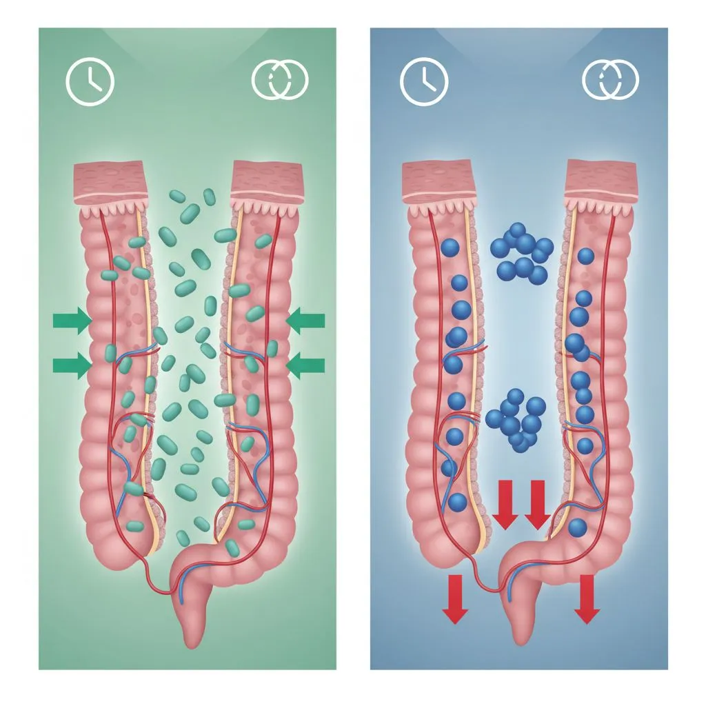 A pharmacist consultation desk with a pharmacist talking to a patient about different medication bottles and supplement packets, emphasizing professional advice.