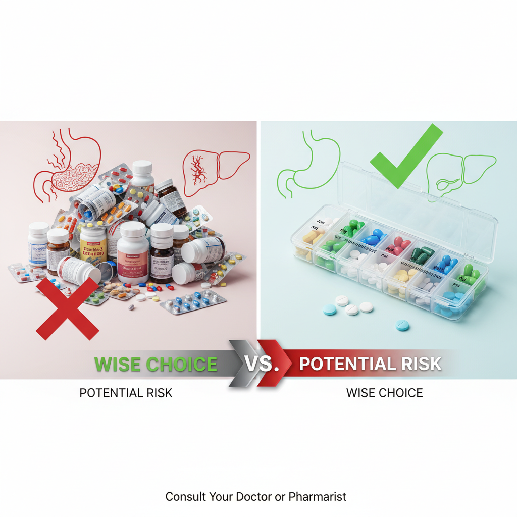 A medical professional discussing interaction risks with a patient, surrounded by charts and information.