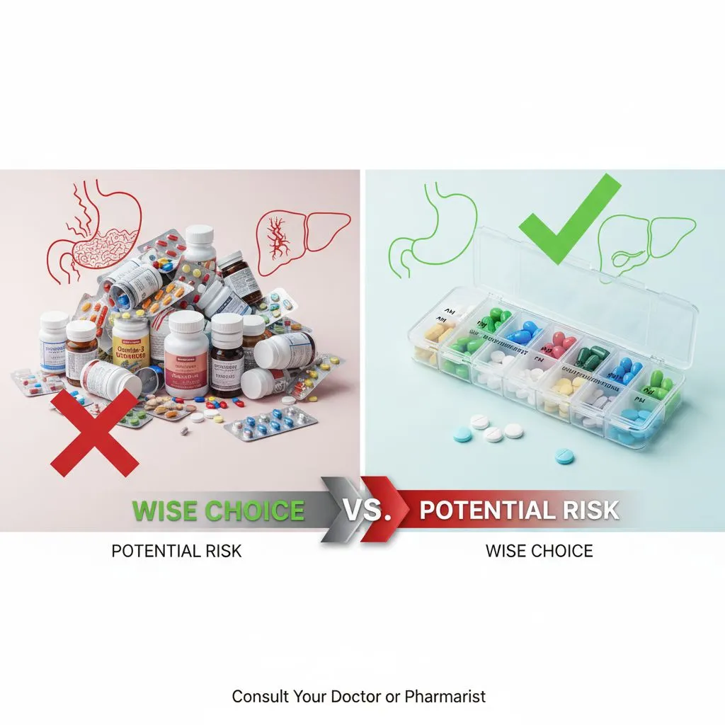 A medical professional discussing interaction risks with a patient, surrounded by charts and information.