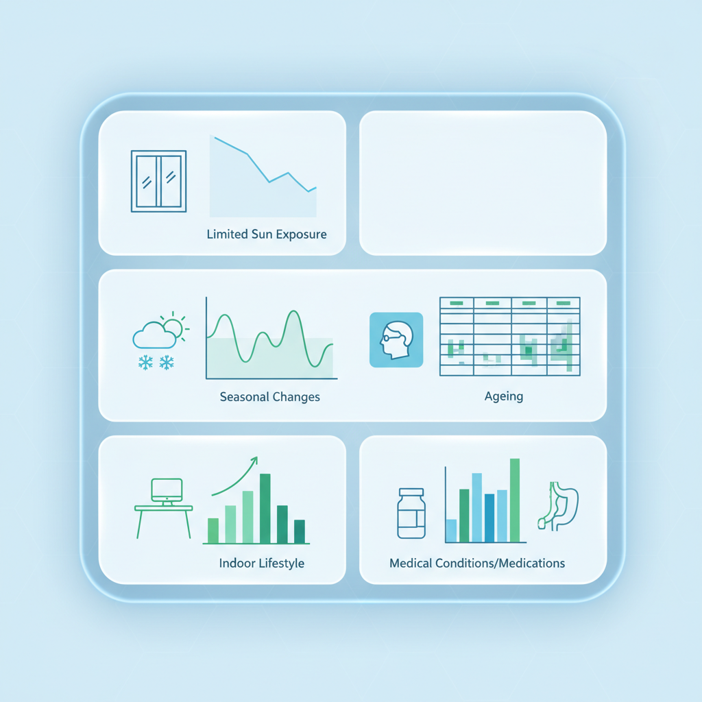 A person working indoors at a desk, illustrating a lack of outdoor sunlight exposure.