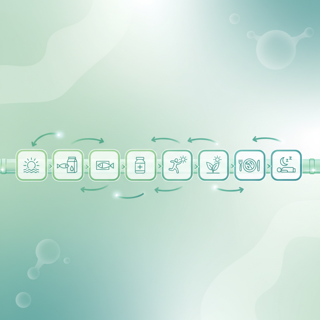 A person enjoying a walk outdoors on a sunny day, emphasizing sunlight exposure.