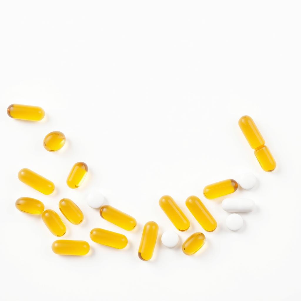 다양한 형태의 비타민D 영양제 캡슐과 정제가 나란히 놓여 있는 모습